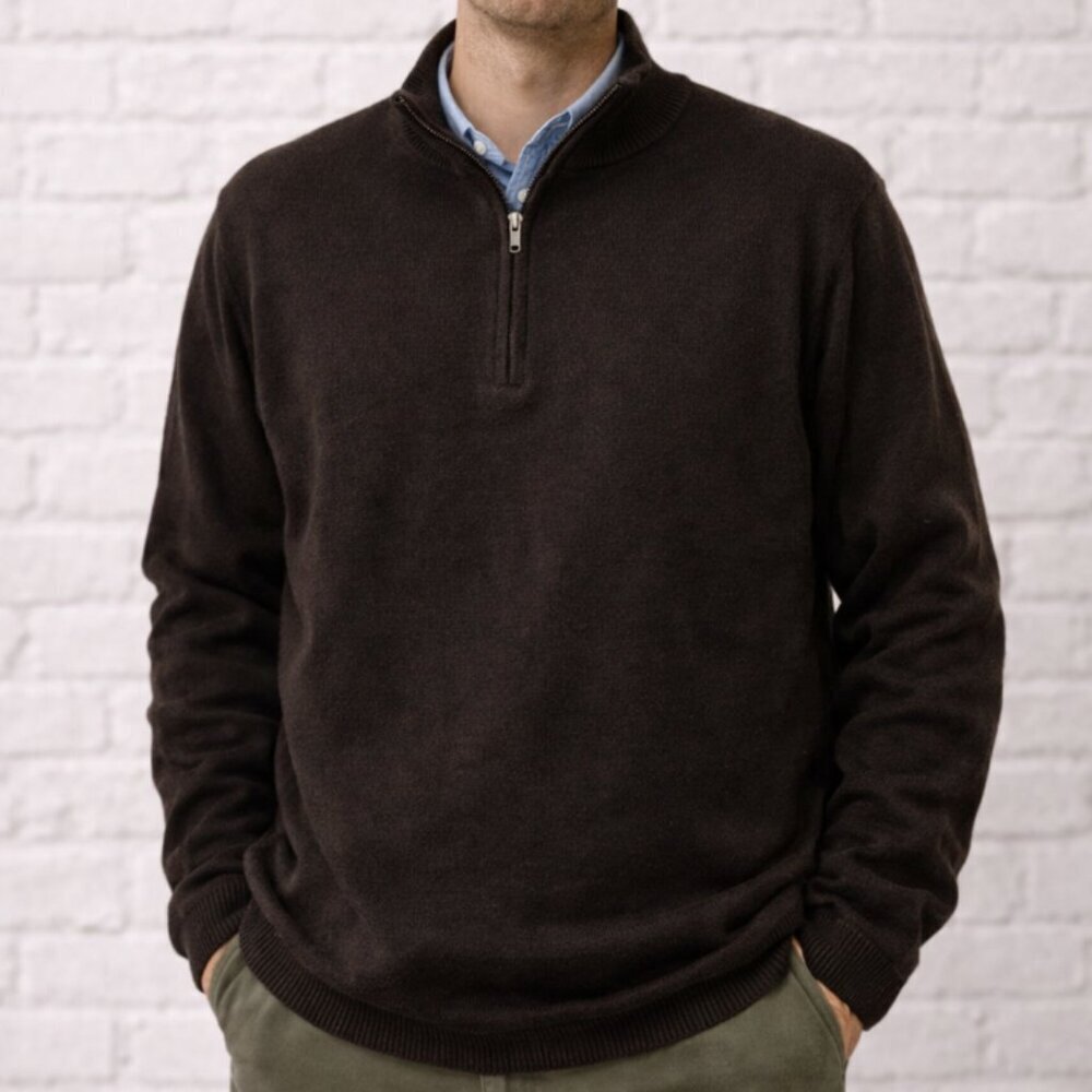 NWT Tiki Napoli Brown 1/4 Zip Wool Cashmere Blend Sweater TK1006 IT 54 Size L